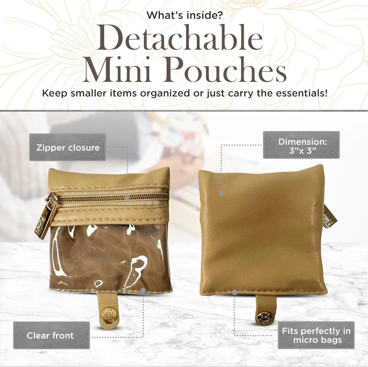 OFT 2024 LITTMINI Lighted Mirror Case - Small Makeup Bag with Detachable Mirror & Multiple Pouches for Organization - Vegan Leather, Mini Makeup Bag Ideal for Travel & Everyday Essentials (Nude)
