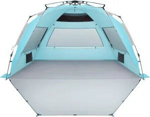Oileus XX-Large Pop Up Beach Tent Sun Shelter for 5-6 Person Portable Sun Shade Instant Tent for Beach with Carrying Bag, Stakes, 6 Sand Pockets, Anti UV for Fishing Hiking Camping Sky Blue