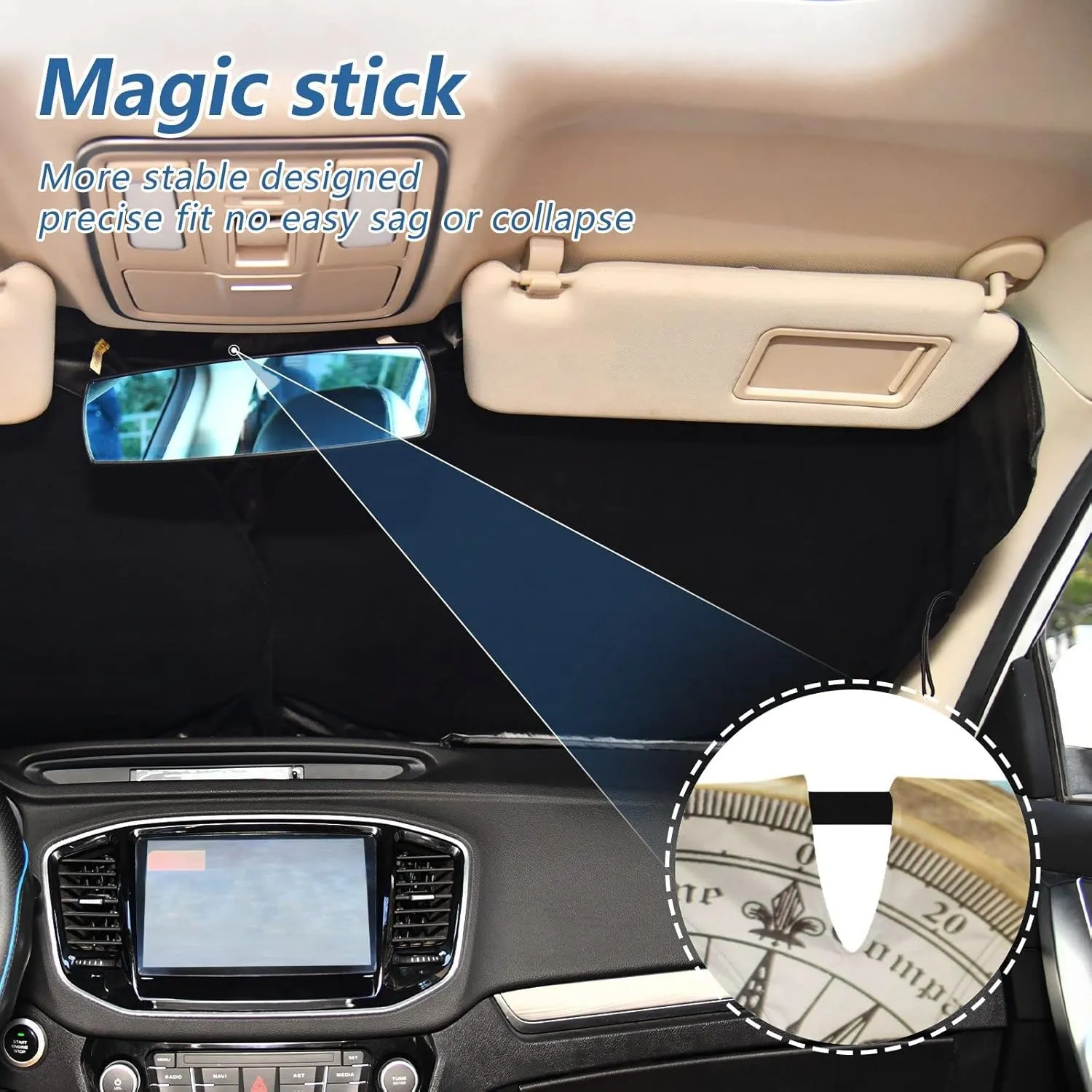 Old Retro Compass on Old Map Travel Geography Navigation Custom Auto Car Front Sunshade, Windshield Automobile Foldable Sunshade Cover with Storage Bag, Summer Heat Protection (Small)