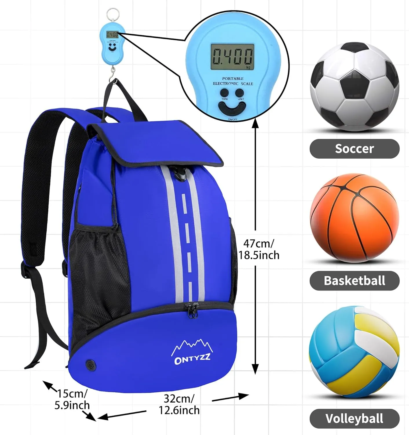 ONTYZZ Sports Backpack with Drawstring Closure Basketball Backpack with Shoe Compartment Swim Beach Bag