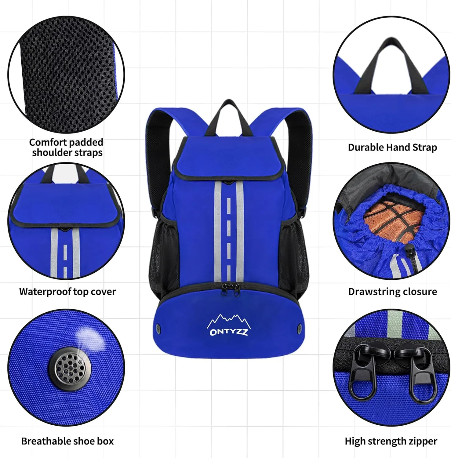 ONTYZZ Sports Backpack with Drawstring Closure Basketball Backpack with Shoe Compartment Swim Beach Bag