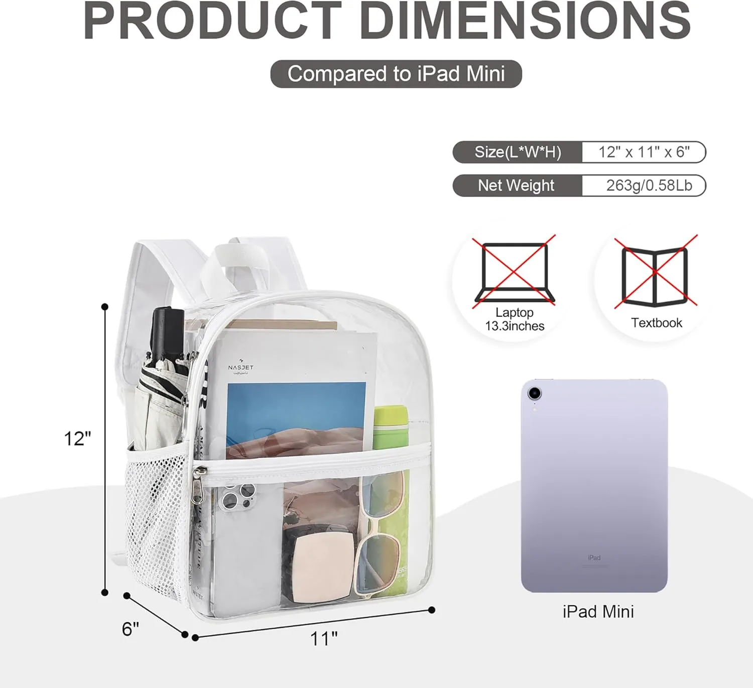 Oraben Clear Backpack for Stadium Events Stadium Backpack Waterproof 12x6x12 Clear Bag for Adult Concert Sport Work