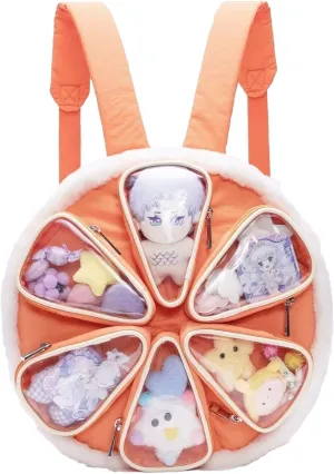 Orange cute backpack Orange ita bag fruit pins display Big Capacity backpack for women