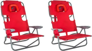 Ostrich On-Your-Back Portable 9.6-Pound Folding Reclining Outdoor Camping Lawn Chair with 5 Adjustable Positions, Red (2 Pack)