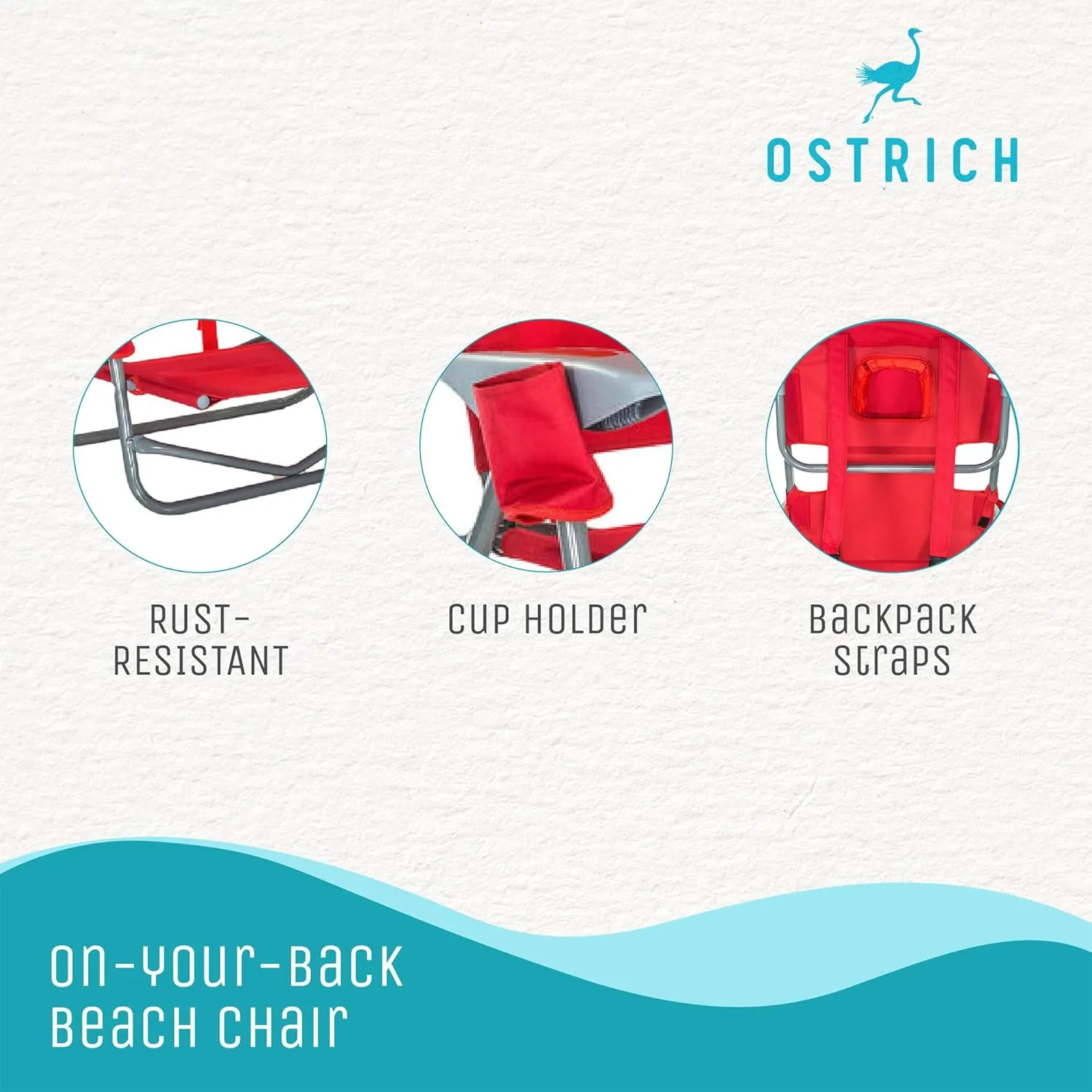 Ostrich On-Your-Back Portable 9.6-Pound Folding Reclining Outdoor Camping Lawn Chair with 5 Adjustable Positions, Red (2 Pack)
