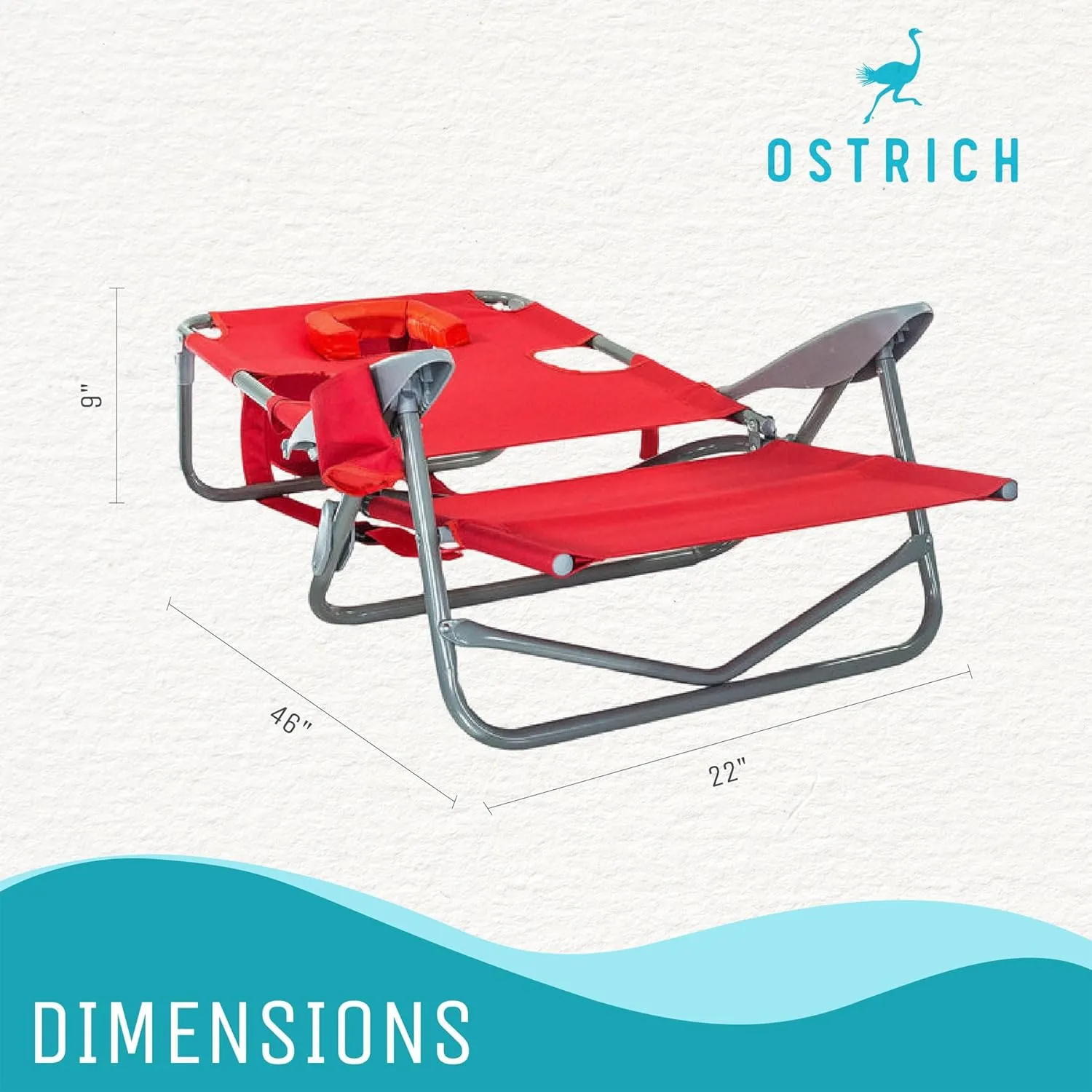 Ostrich On-Your-Back Portable 9.6-Pound Folding Reclining Outdoor Camping Lawn Chair with 5 Adjustable Positions, Red (2 Pack)