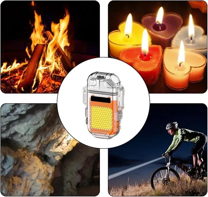 Outdoor Arc Electric Lighter USB Rechargeable Lighter LED Flashlight Double Arc Plasma Lighter Perfect for Camping Hiking Traveling (Orange)