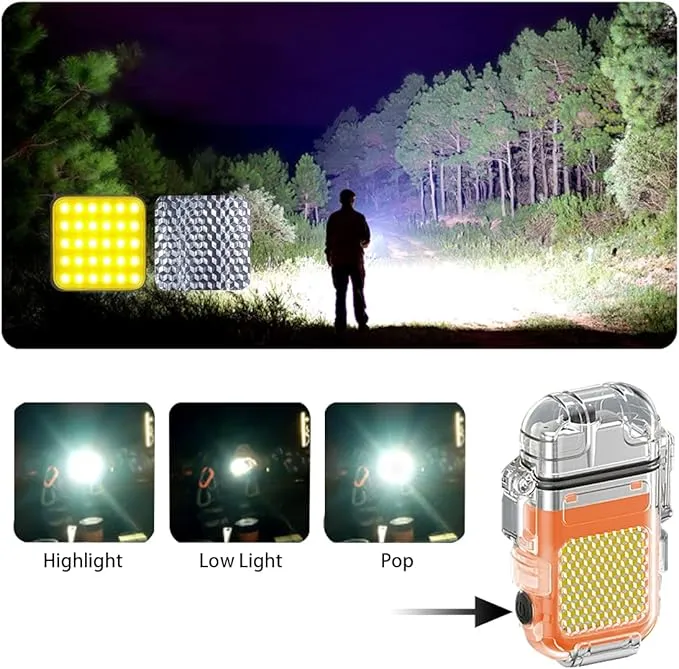 Outdoor Arc Electric Lighter USB Rechargeable Lighter LED Flashlight Double Arc Plasma Lighter Perfect for Camping Hiking Traveling (Orange)
