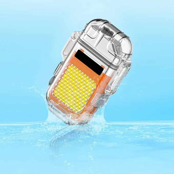 Outdoor Arc Electric Lighter USB Rechargeable Lighter LED Flashlight Double Arc Plasma Lighter Perfect for Camping Hiking Traveling (Orange)