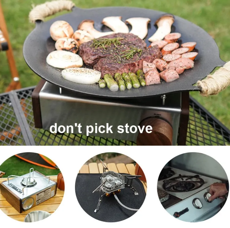Outdoor Camping BBQ Cast Iron Grill Pan,Style: Baking Pan Net Hemp Rope