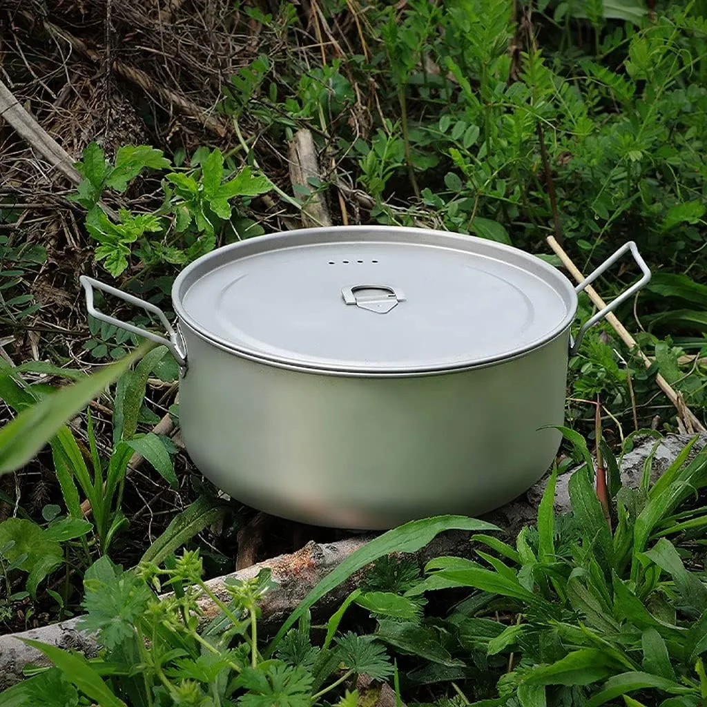 Outdoor Camping Camping Cooker Set Pure Titanium Fried Soup Set Lightweight Pot Pan for Backpacking Camping Cookware Kit Outdoors Kitchen Adventures Picnics (Onecolor A)