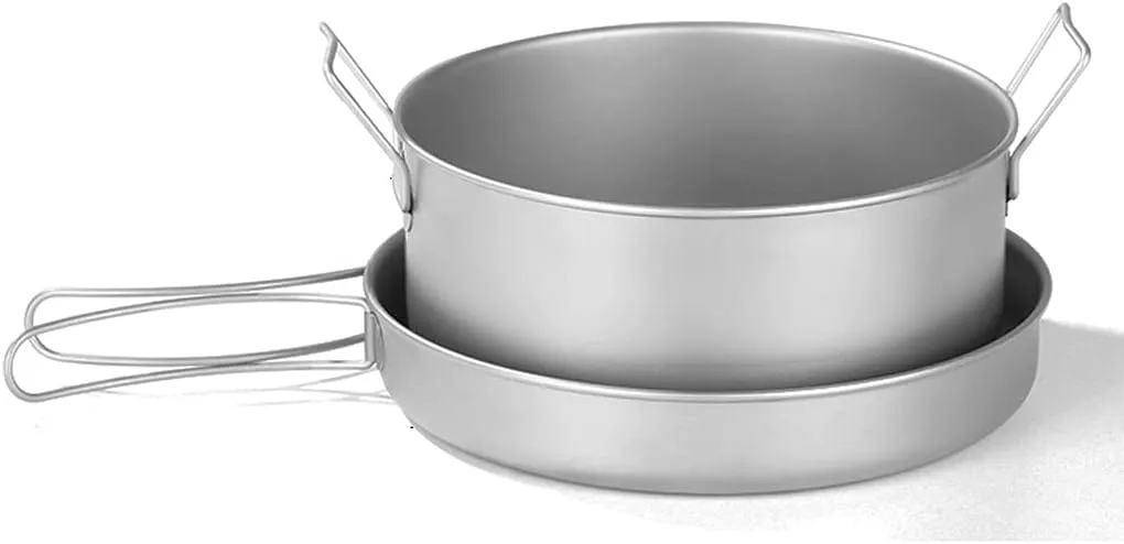 Outdoor Camping Camping Cooker Set Pure Titanium Fried Soup Set Lightweight Pot Pan for Backpacking Camping Cookware Kit Outdoors Kitchen Adventures Picnics (Onecolor A)