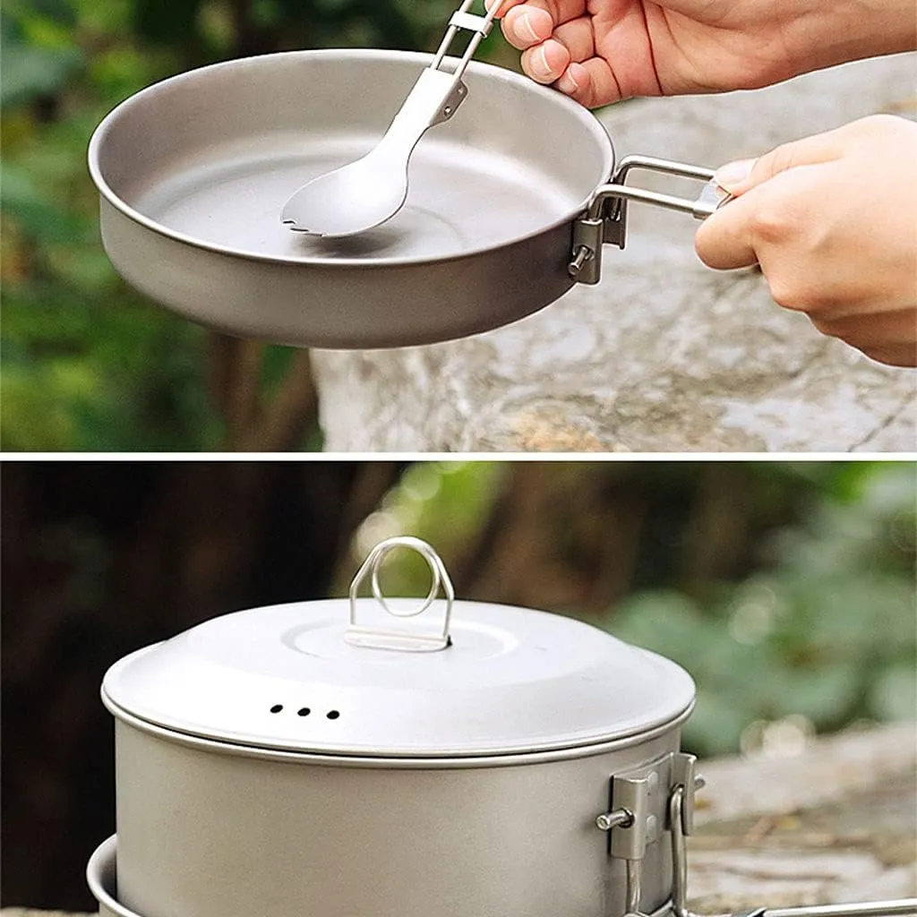 Outdoor Camping Camping Cooker Set Pure Titanium Fried Soup Set Lightweight Pot Pan for Backpacking Camping Cookware Kit Outdoors Kitchen Adventures Picnics (Onecolor A)