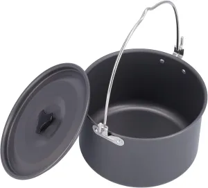 Outdoor Camping Pot Portable Aluminum Alloy Bonfire Hanging Pot with Lid Storage Bag for 6-8 People Snow Beach Canopy Tent