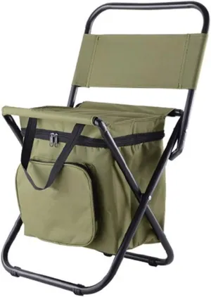 Outdoor Folding Chairs Portable Camping Stool Backpack Seat with Double Layer Cooler Bag for Hiking Picnics and Fishing