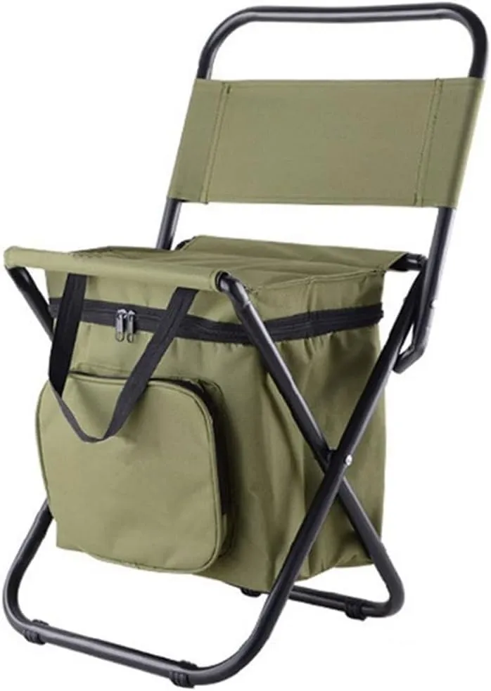 Outdoor Folding Chairs Portable Camping Stool Backpack Seat with Double Layer Cooler Bag for Hiking Picnics and Fishing