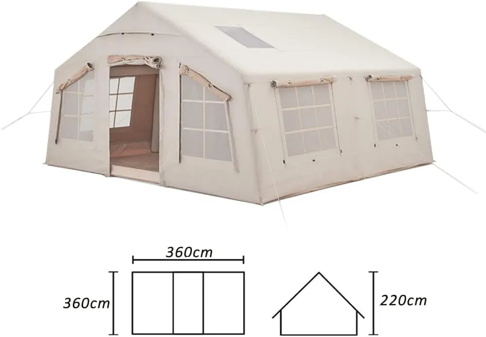 Outdoor Inflatable Camping Tent with Air Pump, 13m2 Glamping Tents, Easy Setup 4 Season Windproof House for Fishing, Camping & Hiking,360 X 360 X 220cm (360 X 360 X 220cm)