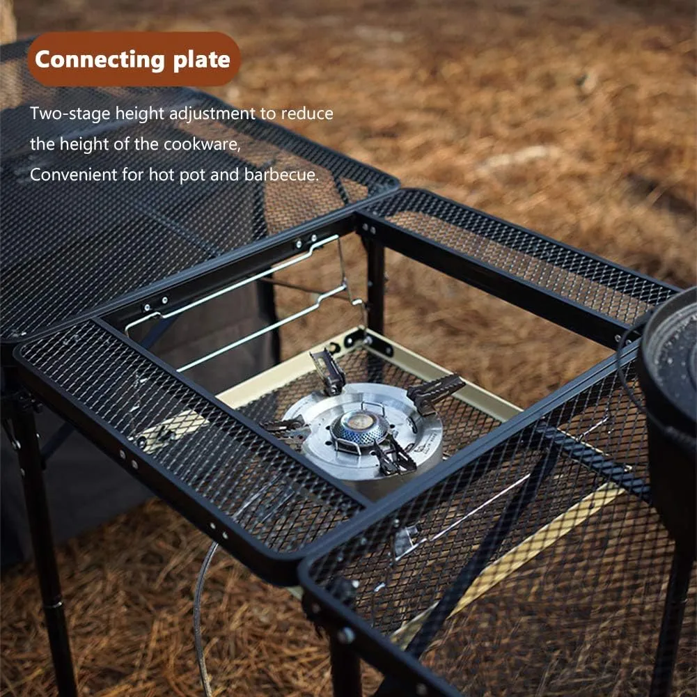Outdoor Mobile Kitchen Iron Mesh Table, Portable Folding Camping Aluminum Alloy Picnic Barbecue Table Self-Driving Equipment Kitchen Console,F