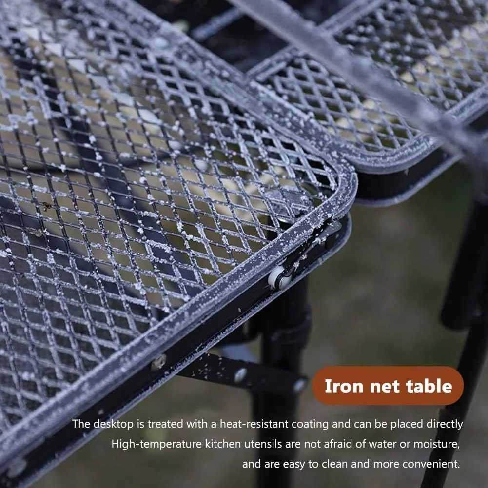Outdoor Mobile Kitchen Iron Mesh Table, Portable Folding Camping Aluminum Alloy Picnic Barbecue Table Self-Driving Equipment Kitchen Console,F