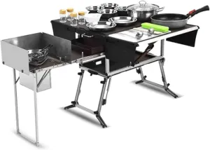 Outdoor Mobile Kitchen Portable Self-Driving Tour Camping Barbecue Stove Supplies,with Wheels & Windproof Stove,Car Cooker Kitchen Box