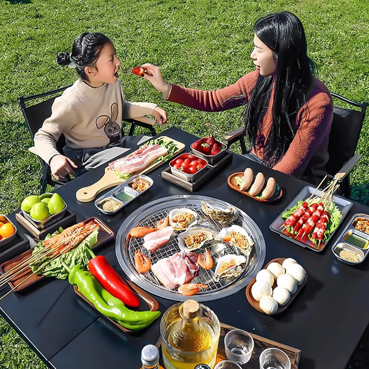 Outdoor Portable Grill Table Folding Outdoor Cooking Camping Table Grill Pan/Net Quick Installation for BBQ, Picnic, Camping, Hiking, Beach, and Indoor(90cm/35in)
