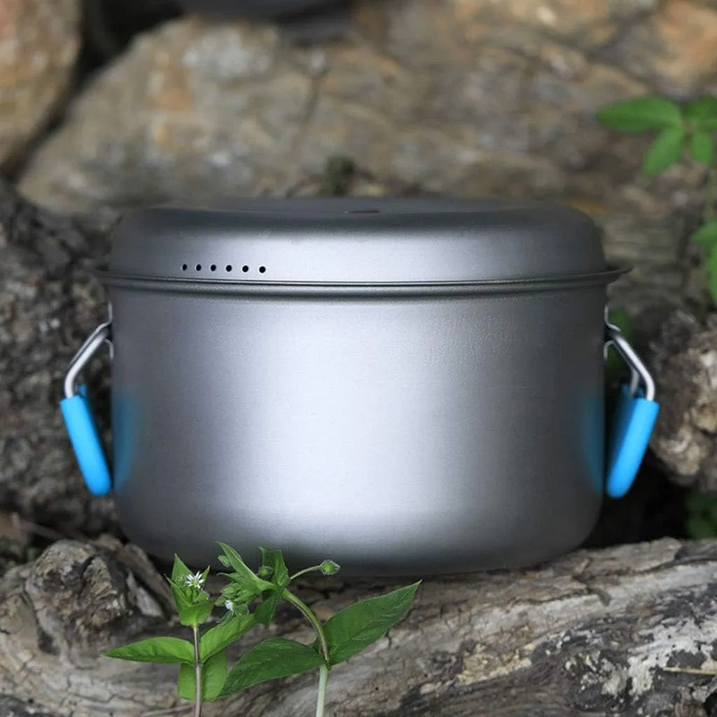 Outdoor Pure Titanium Portable Multifunctional Pot Cookware for 2-4 People with Anti-Scald Handle for Backpacking Hiking Picnic Outdoor Pots & Pans