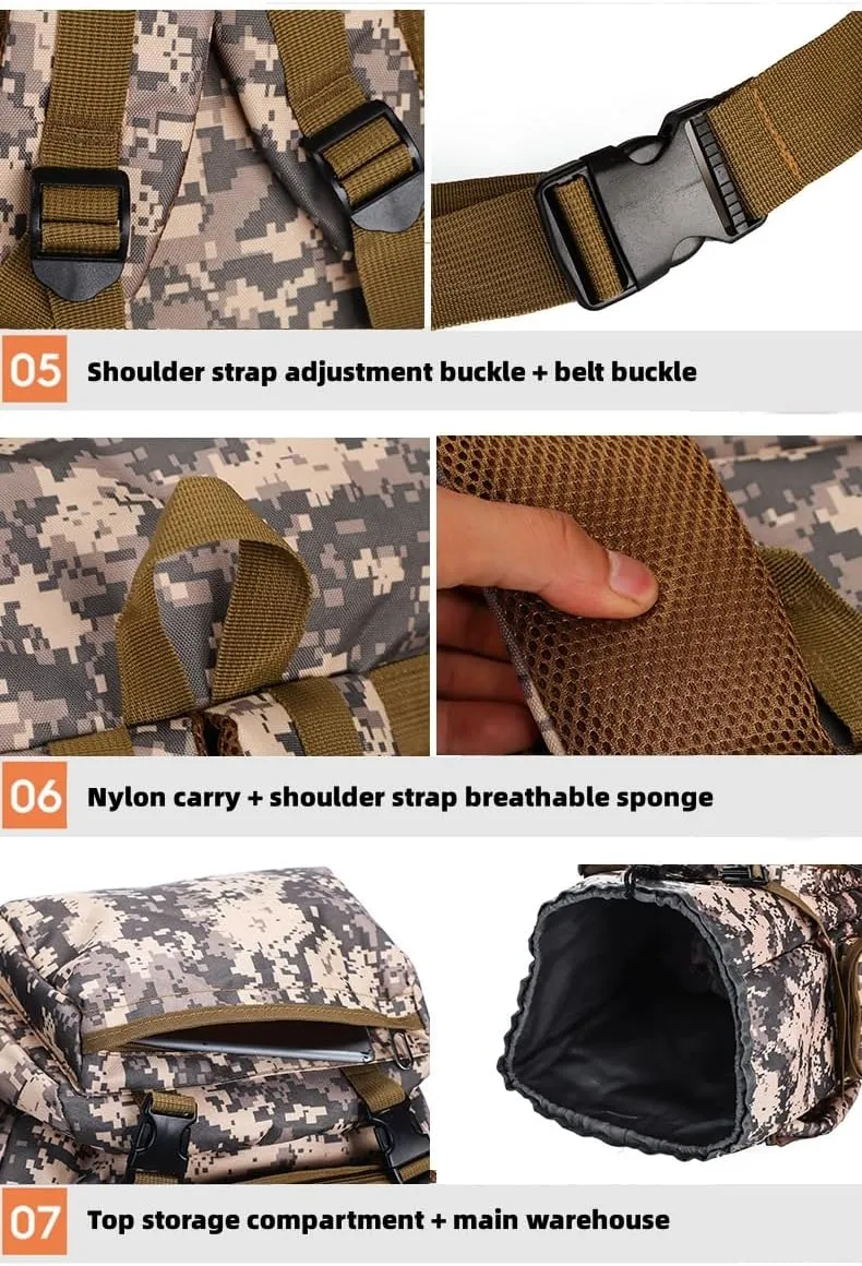 Outdoor Sports Hiking Backpack 80L Large Capacity Waterproof Camouflage Mountaineering Bag Casual Tactical Backpack (Camouflage plateau)