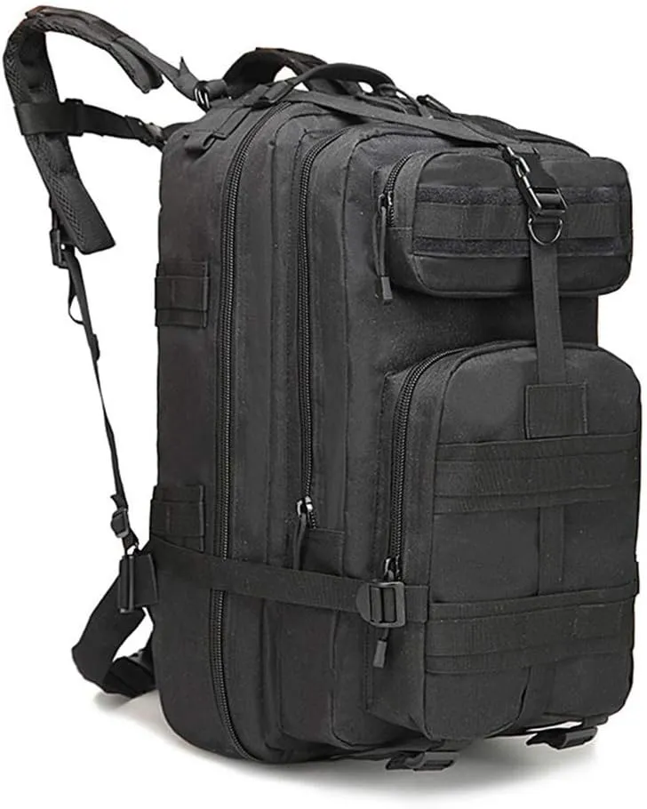 Outdoor Sports Pack Hiking Bag Tactical Rucksack Camo Knapsack Combat Camouflage Molle Upgraded Tactical 40L 3P Backpack - Black
