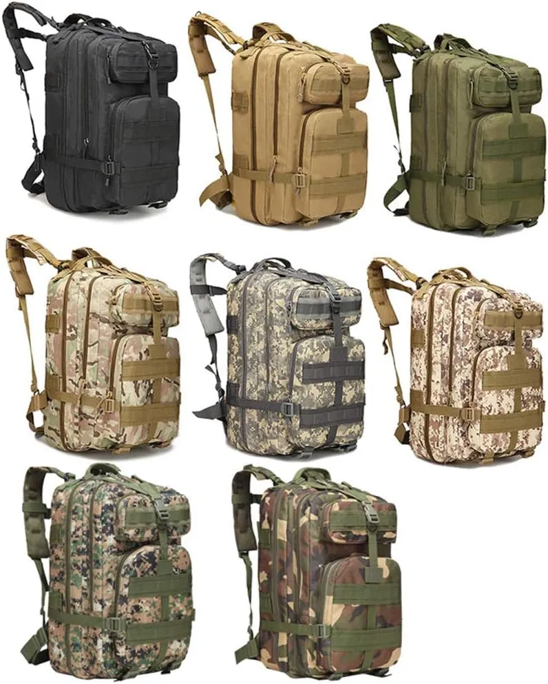 Outdoor Sports Pack Hiking Bag Tactical Rucksack Camo Knapsack Combat Camouflage Molle Upgraded Tactical 40L 3P Backpack - Black