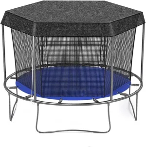 Outdoor Trampoline Cover Round Black Sunshade Tent Top - 90% UV Block Weather-Resistant Mesh with Elastic Cord & Plastic Hooks, 6-Hole Adjustable Straps for Frame Protection (10 inch)