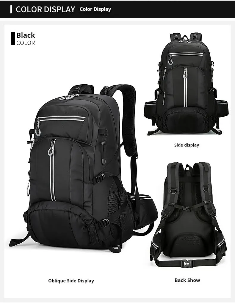 Outdoor travel backpack, hiking, long journey, camping large-capacity mountaineering bag, fitness, basketball sports backpack (black)