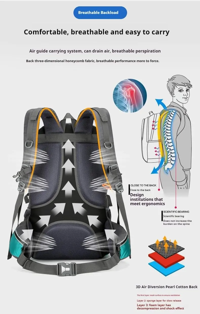 Outdoor travel backpack, hiking, long journey, camping large-capacity mountaineering bag, fitness, basketball sports backpack (black)