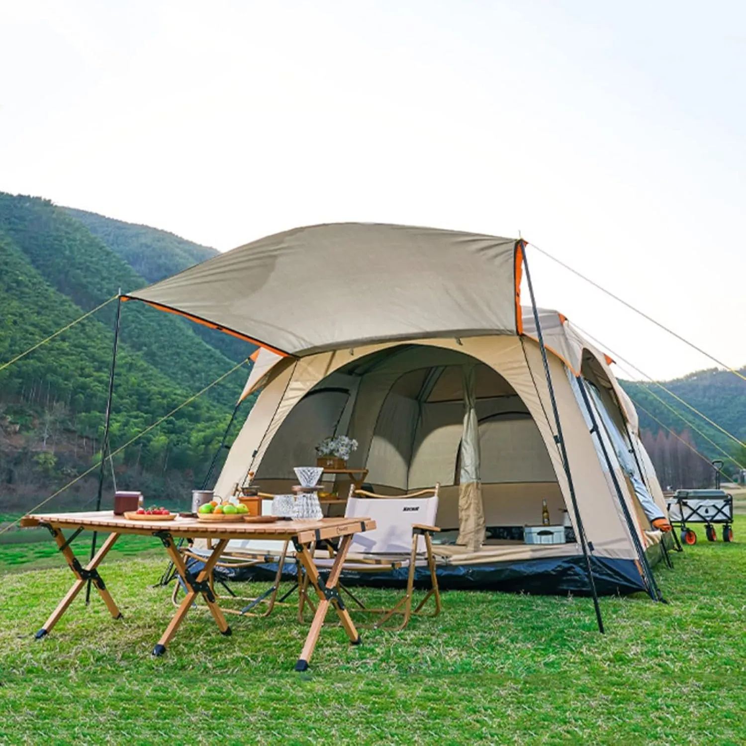 Outdoor Yurt Tent 5-8 Person Large Family Camping Tents for Festival,Hiking with Living Room and Separate Rooms 4 Season Tents Big Family Shelter Waterproof Tent