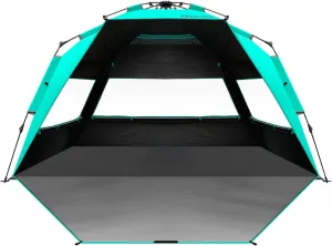 OutdoorMaster Beach Tent with Blackout Shelter Technology, Portable Beach Shade Sun Shelter Canopy for 4-6 Person with UPF 50  UV Protection, Easy Setup Pop Up Tent Family Size