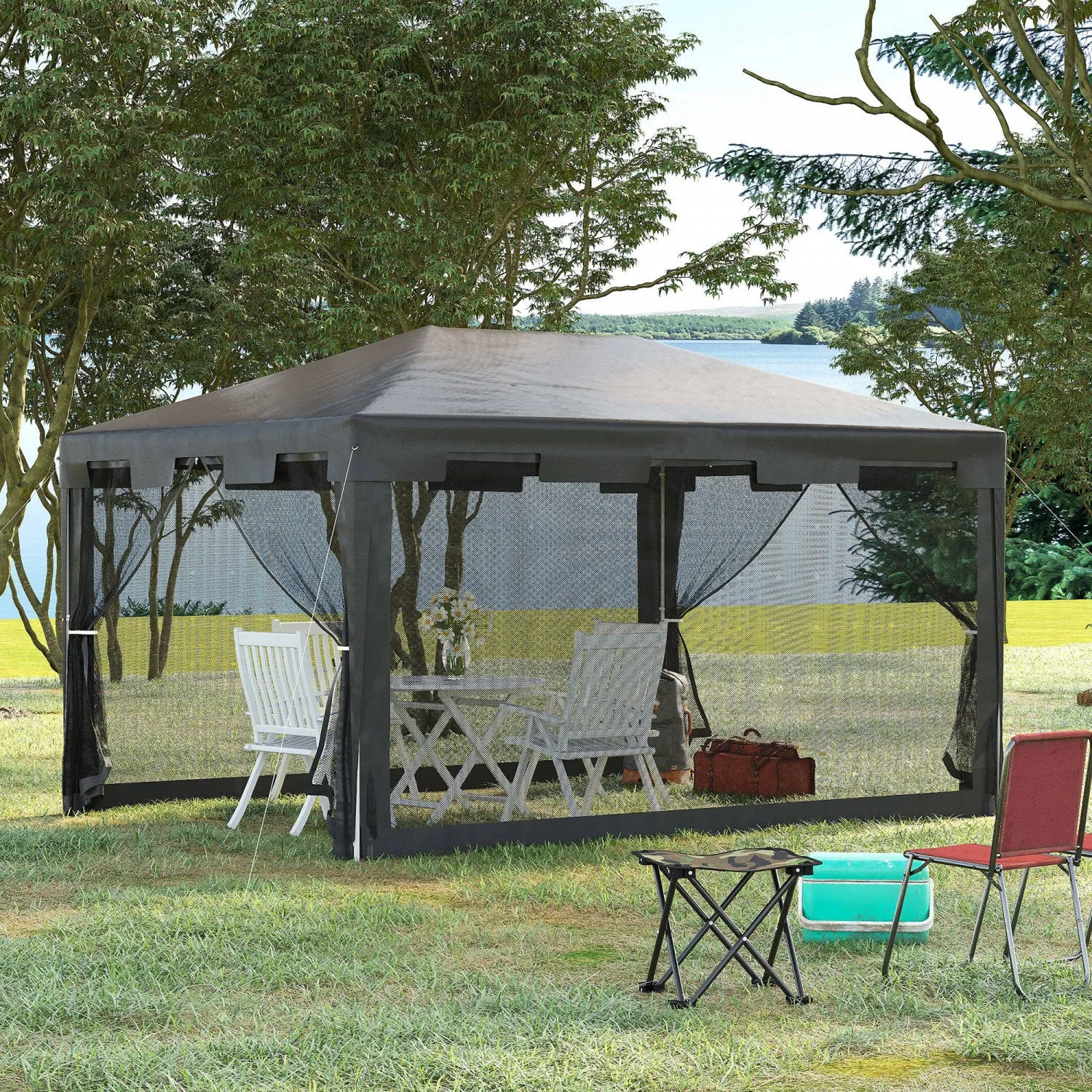 Outsunny 10x13ft Outdoor Gazebo Canopy, Garden Party Tent Patio Sun Shade Shelter Wedding Tent With |Outsunny Tonnelle Gris 4 Parois Moustiquaires 4 X 3 X 2,45 M