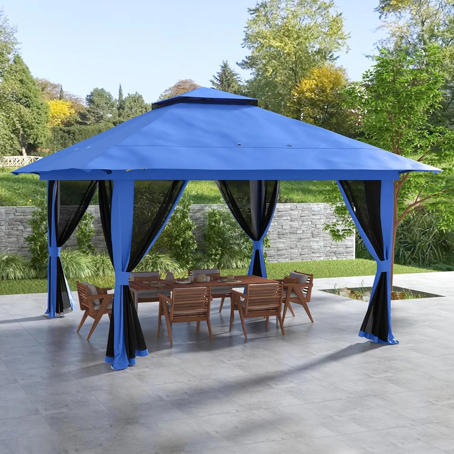 Outsunny 13' x 13' Pop Up Gazebo with Netting, UPF 50  Instant Canopy Tent Shelter with Water/Sand Bags, Wheeled Carry Bag, for Outdoor, Garden, Parties, Blue