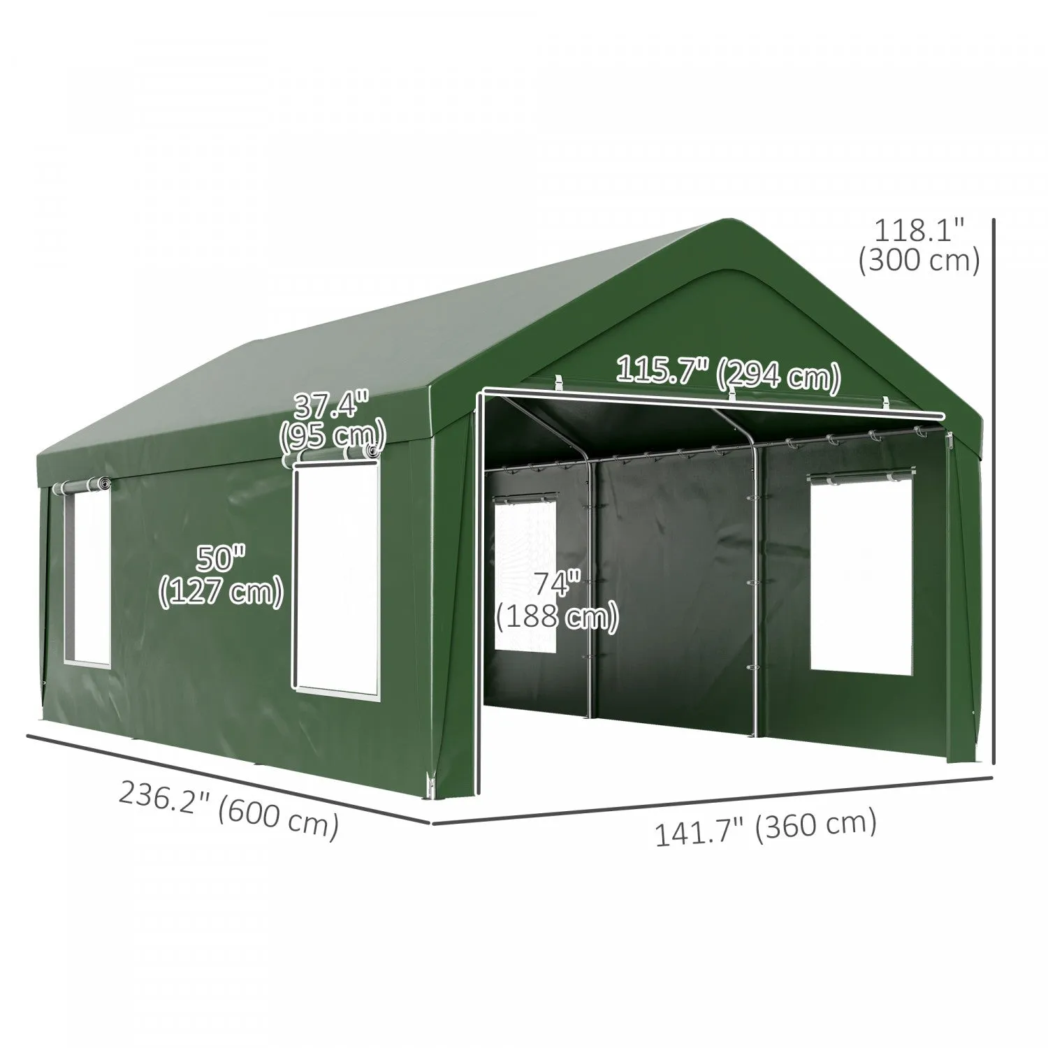 Outsunny Carport, 12 X 20ft Portable Garage, Dark Green