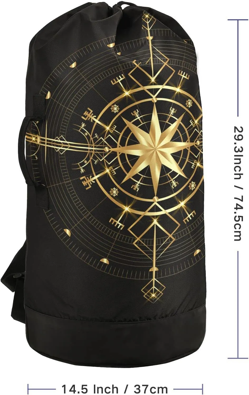 Oyihfvs Magic Ancient Wind Rose Magic Navigation Gold Compass Backpack Laundry Bag, Laundry Backpack with Shoulder Straps, Waterproof Nylon Clothes Hamper Bag for Men Women Yoga Backpack