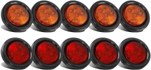 Partsam 10Pack(5 Amber   5 Red) 2" 4LED Round Trailer Side Marker Light Grommet Flush Mount, [DOT Approved] Sealed 2 inch Clearance Lights with Reflex Lens for Truck RV Camper, IP67 Waterproof, 12V