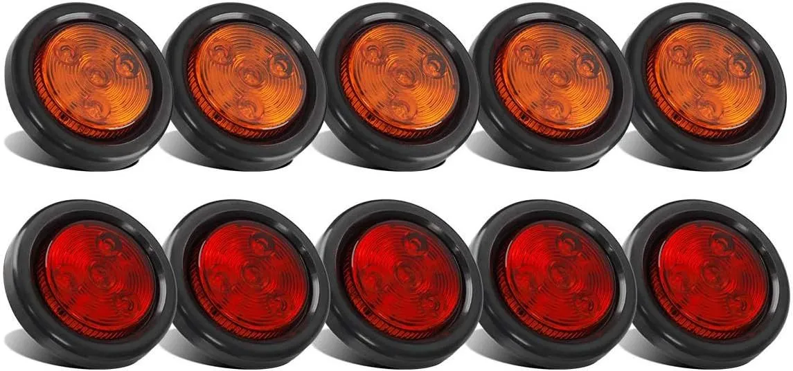 Partsam 10Pack(5 Amber   5 Red) 2" 4LED Round Trailer Side Marker Light Grommet Flush Mount, [DOT Approved] Sealed 2 inch Clearance Lights with Reflex Lens for Truck RV Camper, IP67 Waterproof, 12V