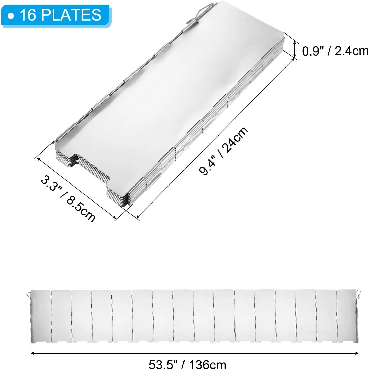 PATIKIL 53.5” x 9.4”Windscreen Camping Stove,16 Plates Heat Shield Stove Windshield Lightweight Folding with Drawstring Bag for Camping Alcohol Stoves