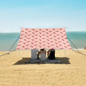 Peach Pixel Art Seamless Pattern Beach Canopy Tent Anti-UV & Wind Resistant, Camping Sun Shelter Easy Setup Portable,Outdoor Shade Tents with Sandbags,Sand Shovels,Ground Pegs & Stability Poles