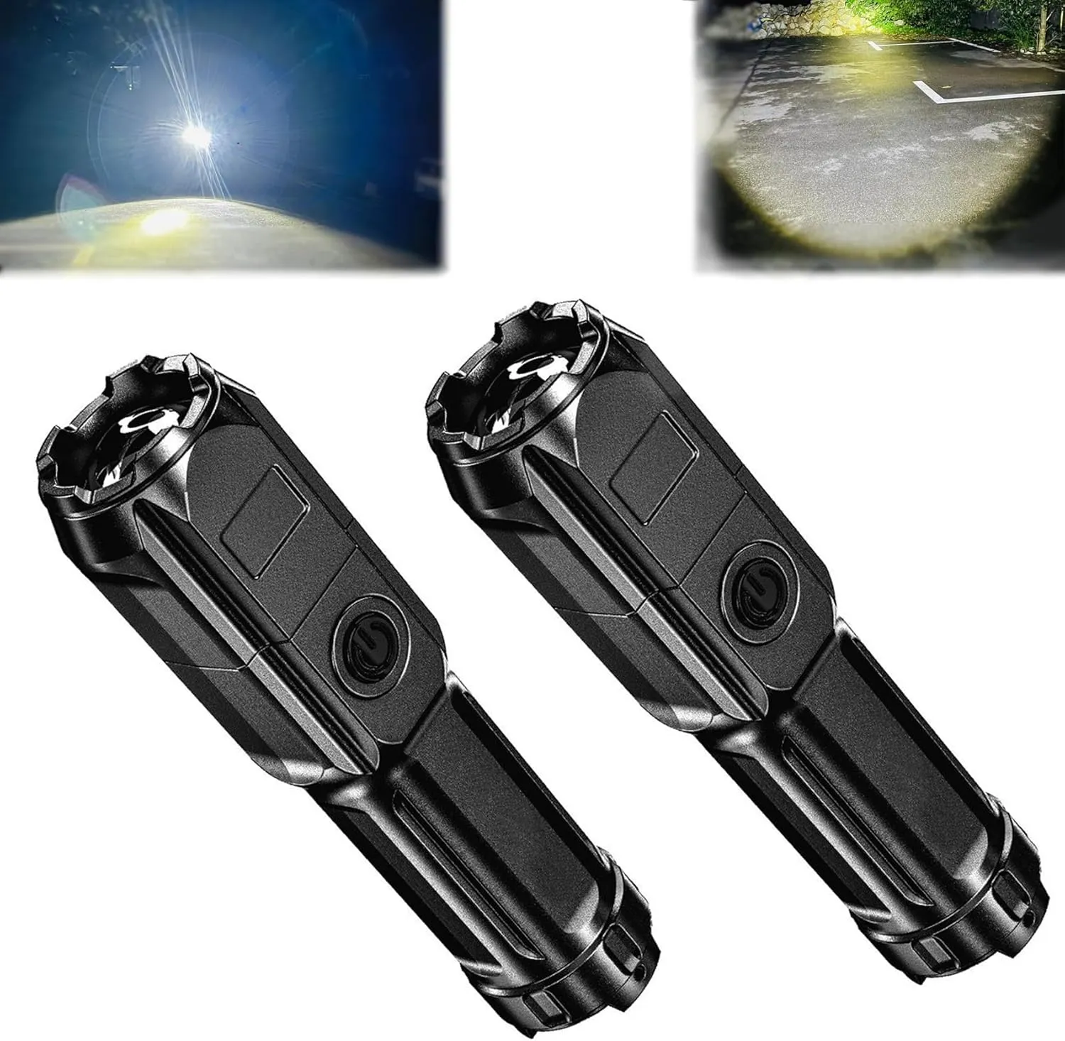 Peachloft Flashlight, Peachloft Powerful Led Flashlight, Powerful LED Flashlight Rechargeable Zoomable Torch, Multifunctional Rechargeable Waterproof Flashlight, for Hiking, Camping (2PCS)