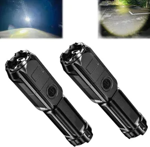 Peachloft Flashlight, Peachloft Powerful Led Flashlight, Powerful LED Flashlight Rechargeable Zoomable Torch, Multifunctional Rechargeable Waterproof Flashlight, for Hiking, Camping (2PCS)