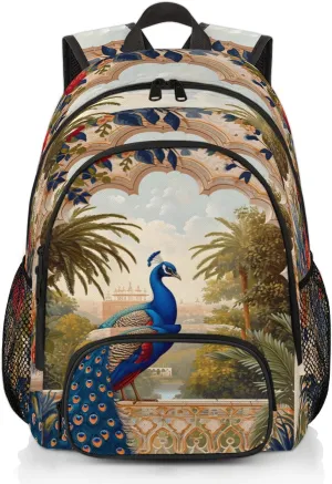 Peacock Vintage Carry on Travel Backpack for Women Men Water resistant Lightweight Rucksack Backpack for Weekender Casual Work Hiking Colorful Peacocks