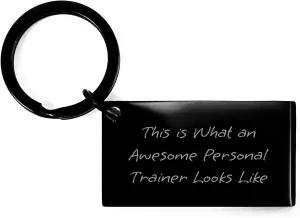 Personal Trainer Keychain: Funny Quote Valentine's Unique Gift for Him or Her, Black Stainless Steel Keychain with Engraved Message