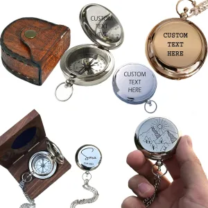 Personalized Brass Compass with Leather Case (Silver)
