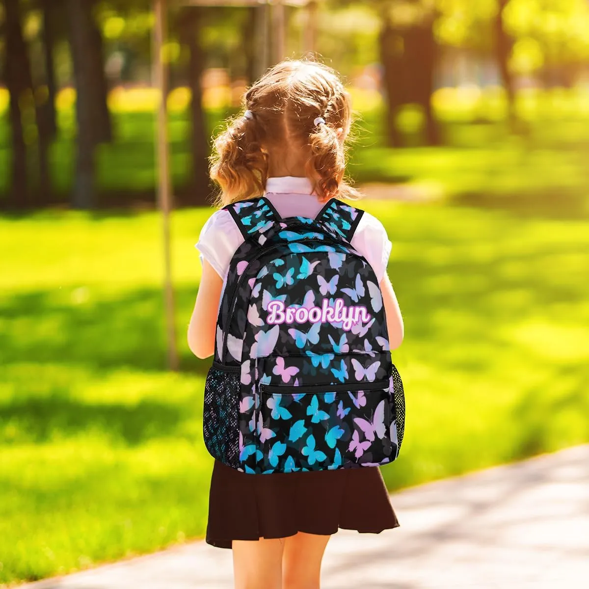 Personalized Butterfly Backpack with Name Custom Shoulder Bags for Women Men Waterproof Travel Casual Daypack Laptop Bag Gifts 16in, Blue Pink Glitter