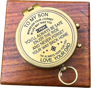 Personalized Compass Gift to My Son/Nautical Gift for Son from Dad/Gift to Son from Mom A for Graduation, Anniversary, Baptism, Retirement and Unique Gift with Wooden Box