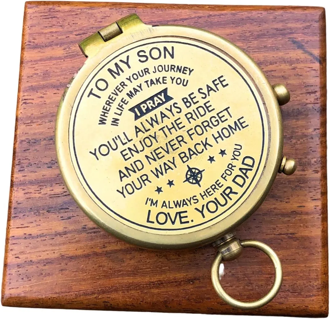 Personalized Compass Gift to My Son/Nautical Gift for Son from Dad/Gift to Son from Mom A for Graduation, Anniversary, Baptism, Retirement and Unique Gift with Wooden Box